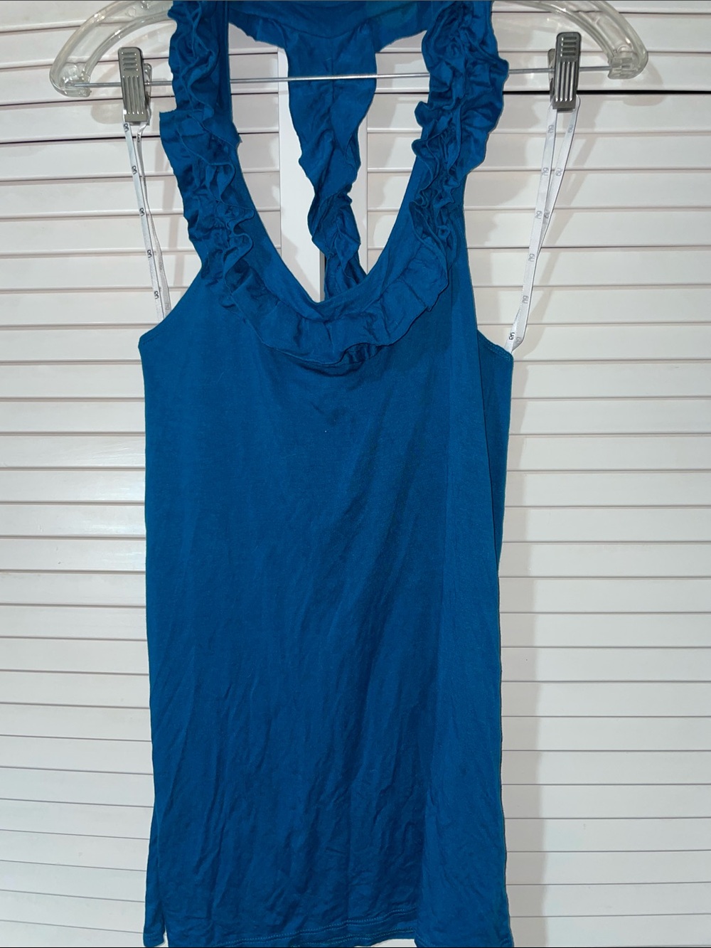 Ruffled Halter Tank Top - Blue